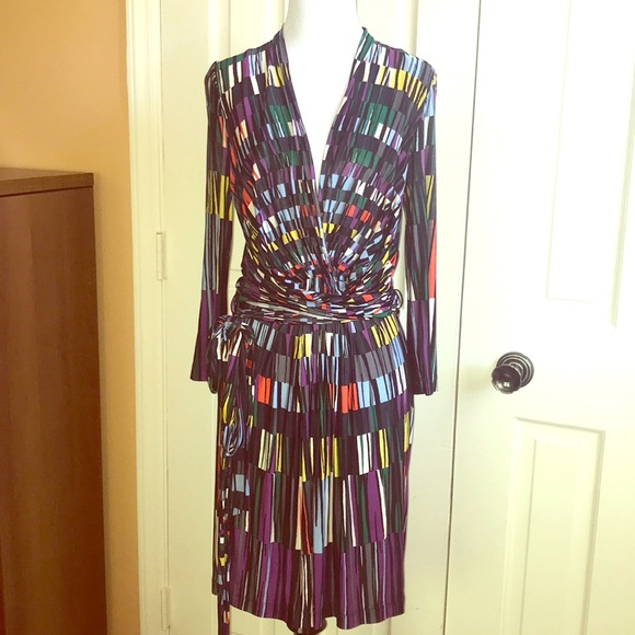 BCBGMaxAzria Multi-Colored Pattern Faux Wrap Dress - Picture 1 of 8